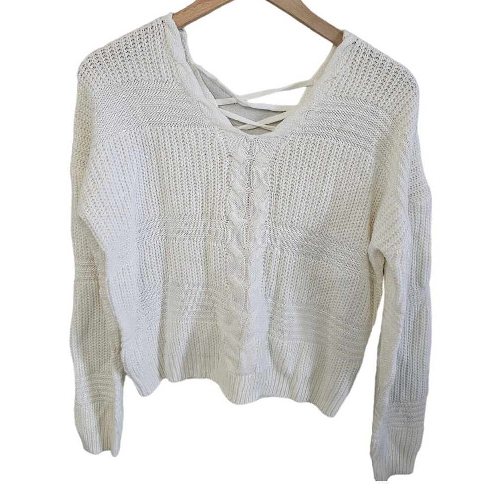 Full Circle Trends Sweater Sz Med Lace Up Back Cable Knit Y2K Light Academia